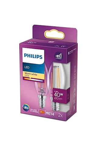 Led Classic 40w B35 Led Mum Filament Ampul, 2700k Beyaz Işık, E14 İnce Duy, Dim Edilmez, 2'li Ekopaket Genel