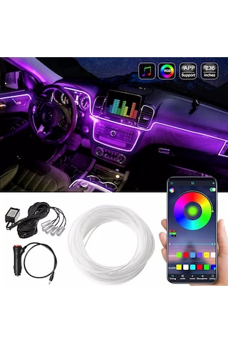 Araç Içi App Kontrollü Rgb Atmosfer Ambiyans Led Neon 5 Parça 6Mt