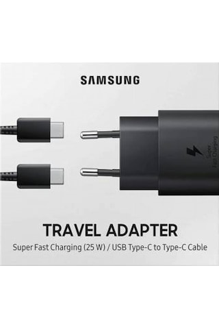 Samsung Uyumlu Ta800 Type-C Hızlı Şarj Aleti Kablo Set 25W Siyah (486519157)