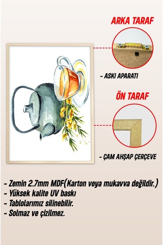 Ahşap Çerçeveli Mdf Tek Tablo Mutfak Dekoru Demlik 1014 32 X 42 Çerçeveli 1014