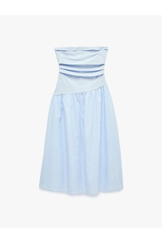 Koton Koton X Sibil Çetinkaya - Drape Detaylı Straplez Midi Elbise Mavi 6sak80121uk