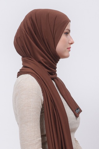 Altobeh Tesettür Kadın Düz Renk Penye Şal Hijab - Çikolata