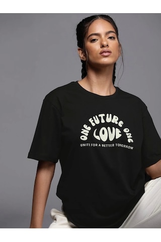Modi Baskılı Oversize T-shirt - Siyah - Mymg146041