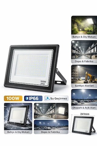 100w Led Projektör Ip66 Su Geçirmez Dış Mekan Projektör Bahçe Otopark Depo Şantiye Aydınlatma 100w Beyaz