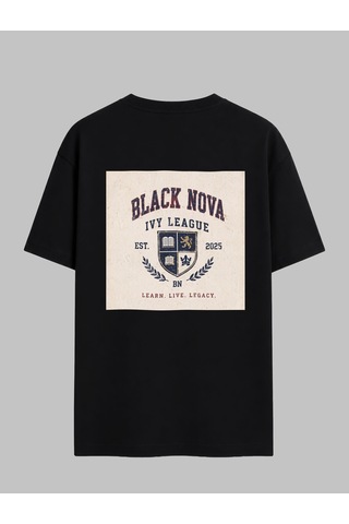 Black Nova Oversize Baskılı Unisex Tişört Ivy League Black Siyah