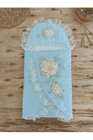 Yenidoğan Topçikli Gül Bahçesi Tül Örtülü Kız Erkek Bebek Klasik Kundak Bebek Battaniyesi Mavi