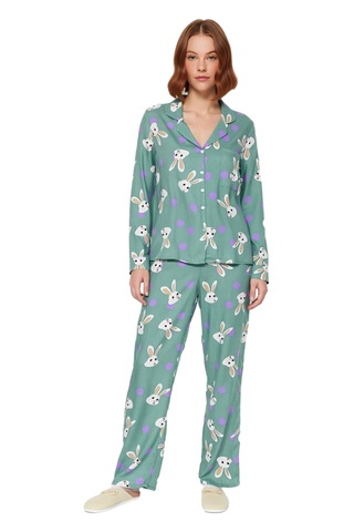 Ersefa Kadın Viskon Puantiye Tavşan Baskılı Pijama Takımı Fonksiyonel Da Çok renkli