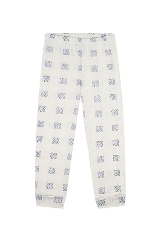 Antebies Organik Krem Ekose Çiçek Desenli Beli Lastikli Uzun Kollu Kız Çocuk Pijama Takımı