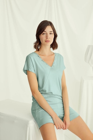 Monamise 18515 Kadın V Yaka Kısa Kollu Şortlu Pijama Takımı-açıkyeşil Açık Yeşil