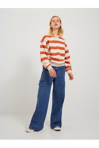 Jack & Jones Jjxx Rahat Kesim Çizgili Kırmızı - Ekru Kadın Sweat 12243288 001