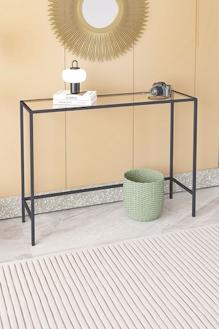 Canvas Metal Dresuar Dekoratif Kahve Köşesi Konsol Siyah Şeffaf Camlı Siyah