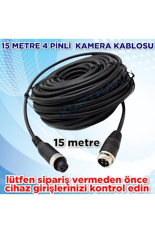 4 Pinli 15 Metre Ticari Araç Kamera Kablosu 12-24 Volt