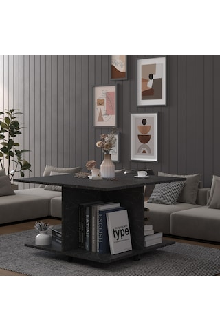 Asra Trend Kare Orta Sehpa OS002 %100 MDF Tekerlekli 4 Bölmeli Raf Takımı Royal Mermer