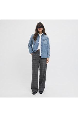 Jack & Jones Kadin Yüksek Bel Dokuma Pantolon - Ellis - 12248958 - 1 Dark Grey Melange