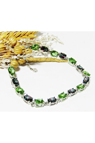 Lilahgümüştr Gümüş Oval Mistik Topaz Zultanit Sıralı Taşlı Kadın Bileklik