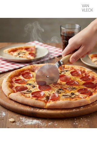 Ahşap Saplı Pizza Ruleti Paslanmaz Çelik Bıçaklı, Ergonomik Tutmalı Hamur Ve Pizza Kesici Ahşap