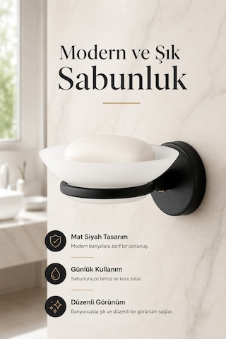 Alper Banyo Lotus Yapışkanlı Mat Siyah Sabunluk, Plastik Tabaklı