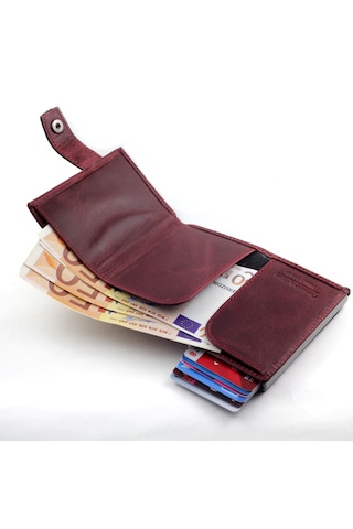 Ancora Leather Crazy Hakiki Deri Erkek Cüzdanı Otomatik Bordo