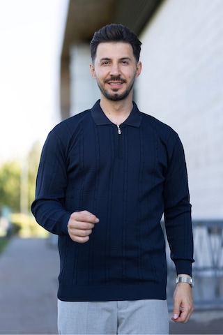 Hk Premium Triko Kazak Polo Yaka Fermuarlı Slim Fit Lacivert
