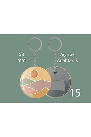 58 Mm Buton Açacaklı Anahtarlık Yuvarlak Baskılı Anahtarlık Günbatımı Manzarası Çok Renkli