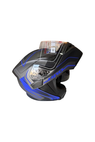 Çene Açılır Kask Mat Siyah Mavi Gri Az Blue Xl Jk902