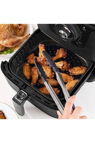 Siyah Isıya Dayanıklı Yıkanılabilir Silikon Fırın Ve Airfryer Kare Model Pişirme Matı 21,5 Cm Çok Renkli