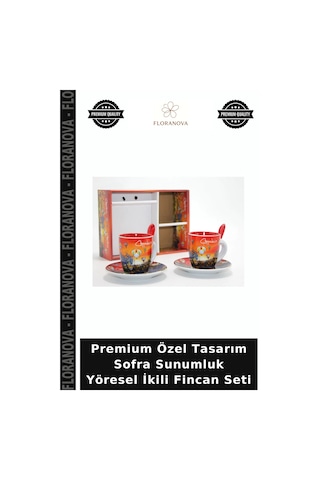 Premium Özel Tasarım Sofra Sunumluk Yöresel İkili Fincan Seti Çok Renkli