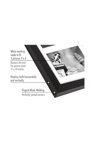 Ayrex Americanflat 11x14 Kolaj Resim Çerçevesi Siyah - Beş Adet 4x6 Çerçeve Açıklığı Veya Bir 11x14 Çerçeve