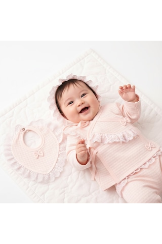 Milays Kız Bebek %100 Pamuk 0-3 Ay Premium Kalite Setler Koyu Pembe