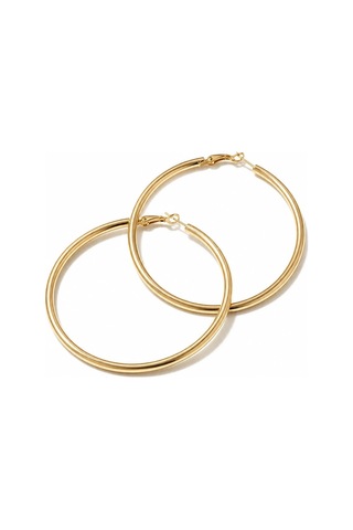 Gold Renk 56 Mm Düz Çelik Klasik Halka Küpe - Minimalist Klipsli Halka Küpe