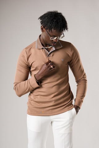 Advante Slimfit Düğmesiz V Polo Yaka Likralı Uzun Kol Mevsimlik Sweatshirt Açık Kahverengi