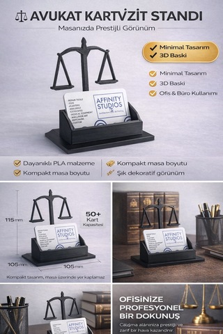 Avukat Kartvizitlik Adalet Terazisi Tasarımlı Masaüstü Kartvizit Standı