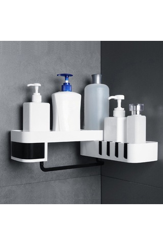 Yaozixa Duvar Montajlı Döner Banyo Dolabı - Delik Olmadan Kurulur, 3 Bölmeli Sınıflandırılmış Depolama, Su Akışı Tasarımı, Siyah Abs Malzeme Diğer