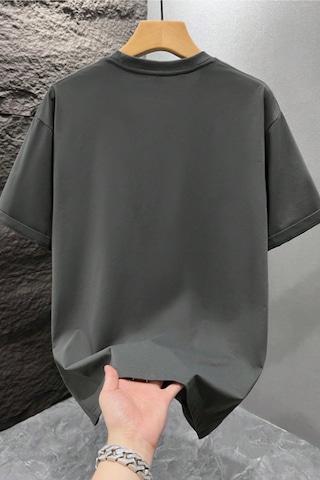 Erkek %100 Organik Pamuklu Kalın Dokulu Comfort Fit Bisiklet Yakalı T-shirt Gri