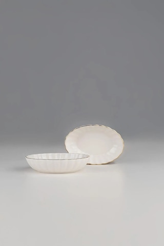 Kütahya Porselen Bone Luz Form Oval Kase Altın File 2 Parça 15cm Bnlzf15okss220 Beyaz