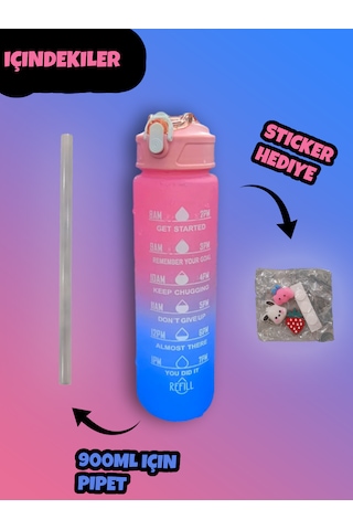 Motivasyonel Su Matarası Pembe Suluk 900ml Spor Salonu Su Şişe... Pembe