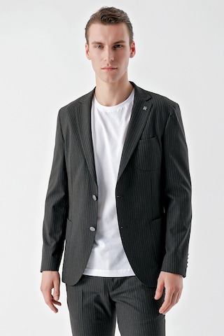 Morven Erkek Lacivert Poliviskon Trend Çizgili Desen Slim Fit Mono Yaka Takım Elbise Lacivert