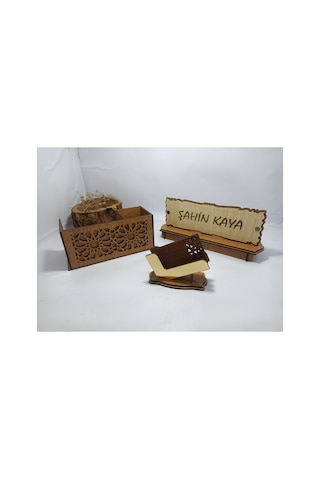 Kk Swords Masaüstü İsimlik, Kalemlik, Kartvizitlik Set Ceviz, Krem
