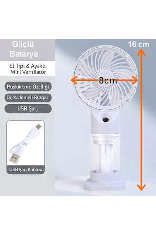 El Tipi Sulu Soğuk Buharlı Fan Şarjlı Mini Vantilatör 3 Kademeli Usb Taşınabilir Masaüstü Fan Güçlü Batarya
