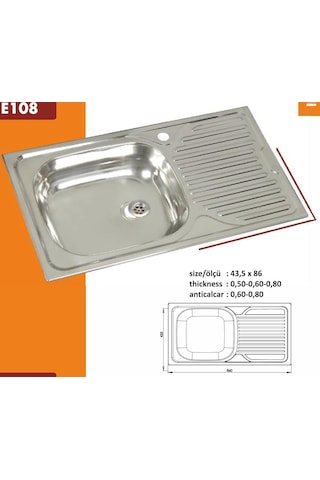 Ekosan 43.5 x 86 Ankastre. Paslanmaz Eviye + Sifon