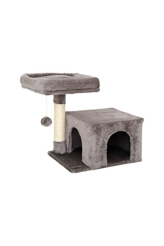 Pet Kedi Tırmalama Tahtası Stepli Yuvalı Antrasit, Kedi Tırmalama Evi, Kedi Oyun Evi