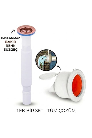 Antik Körüklü Lavabo Gider Si Fonu Üstü Paslanmaz Altı Plastik + Çekvalfli Conta Kötü Koku Böcek Kirli Su Önleyici Lavabo Gider Aparatı Rose