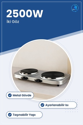 Elektrikli Ocak 2 Gözlü 2500w Metal Gövde Ayarlanabilir Isı Taşın Çok Renkli