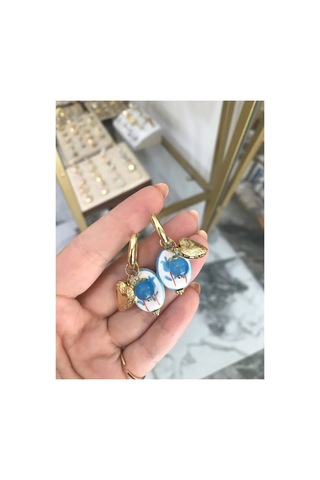 Kalp Charmlı Seramik Model Küpe Mavi
