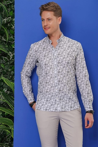 G 1542 Slim Fit Gri Klasik Gömlek Gri