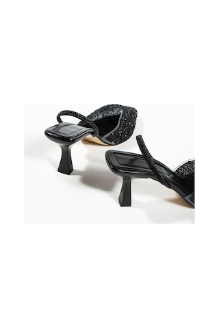 Duxal Shoes London Cam Kırıntıları Detay Arkası Açık Topuklu Ayakkabı Siyah