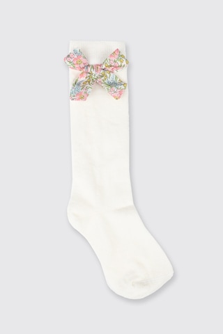 Made With Liberty Fabric Liberty Kumaş Dizaltı Kurdela Detaylı Kız Bebek Çorap 5612gb11001 Beyaz