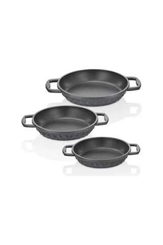 Taç Bella 3'lü Granit Döküm Sahan Seti 18 - 20 - 22 Cm Siyah