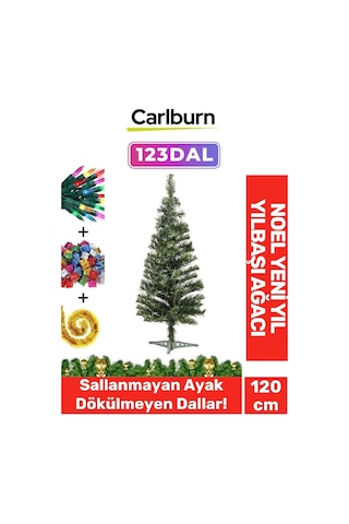 Kutulu Süsleme Seti Yılbaşı Çam Ağacı Renkli Işığı Yeni Yıl 2025 Süsleri Noel Paketi 120 Cm 123 Dal