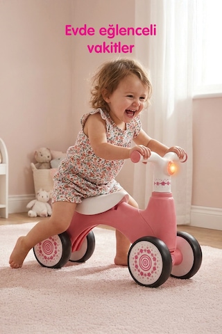 Işıklı Ve Müzikli 4 Tekerlekli İlk Denge Bisikletim Pembe